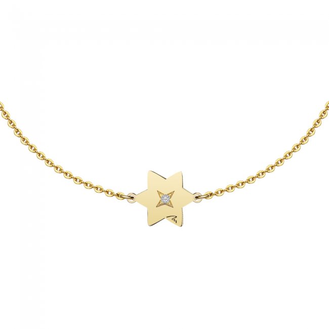 Yellow gold white diamond Star on chain bracelet