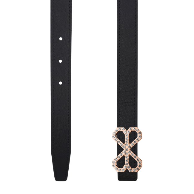 Belt with Bow and Crystals, black leather