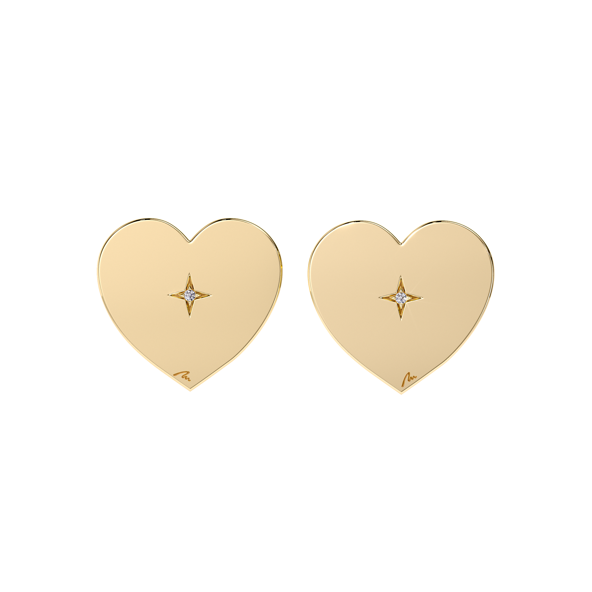 14 k yellow gold Inima Copiilor M earrings, with white diamonds