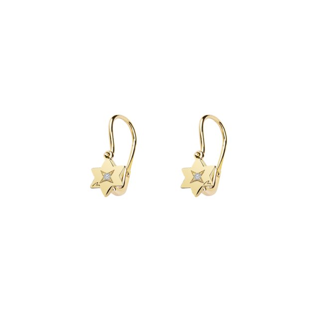 14 k yellow gold white diamonds Baby Star earrings