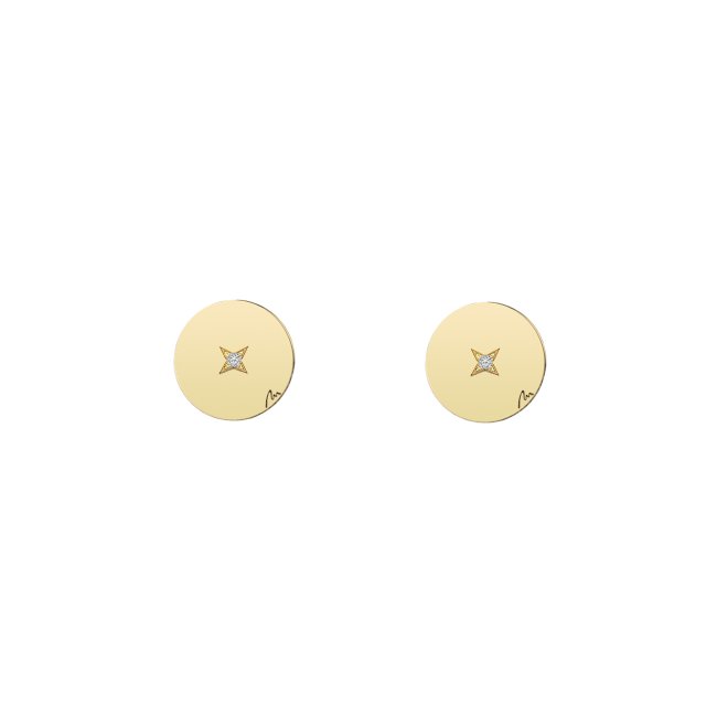 14 k yellow gold diamond 10 mm coin stem earrings