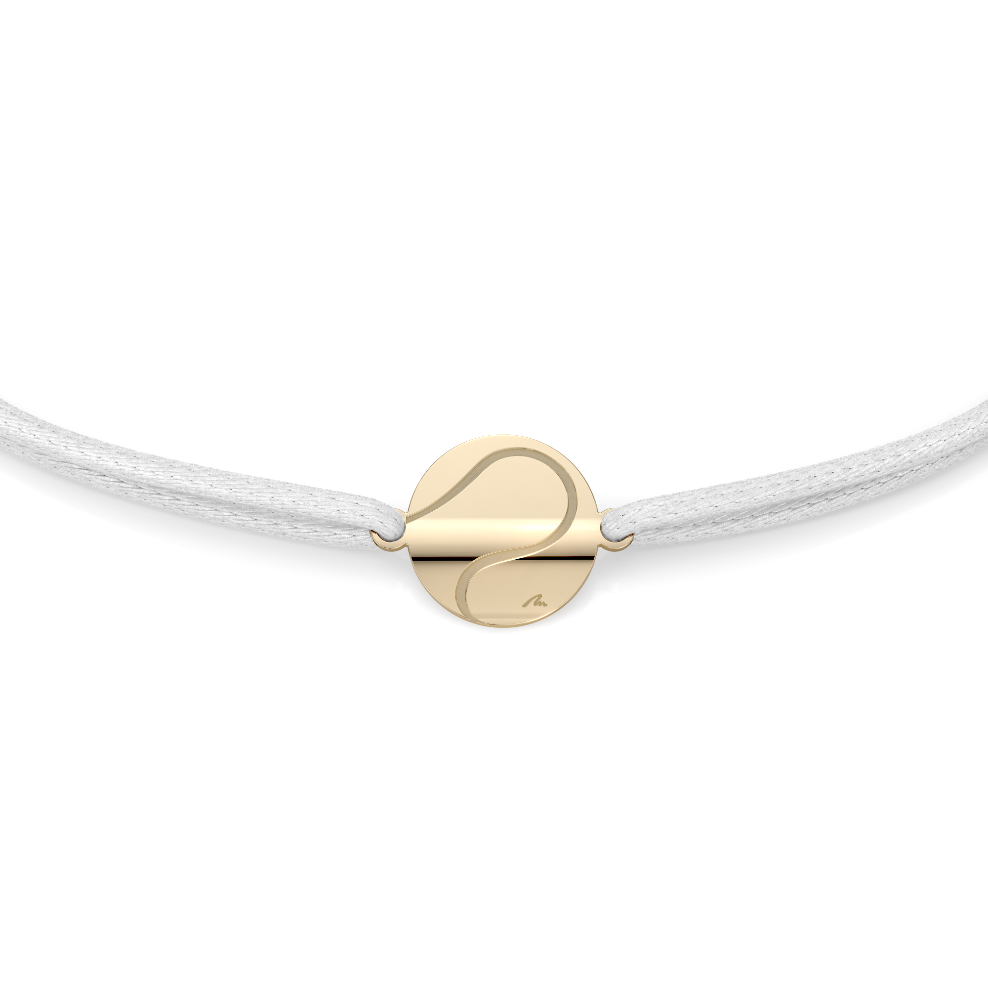 White string bracelet with Tennis Ball pendant in brass plated with yellow gold