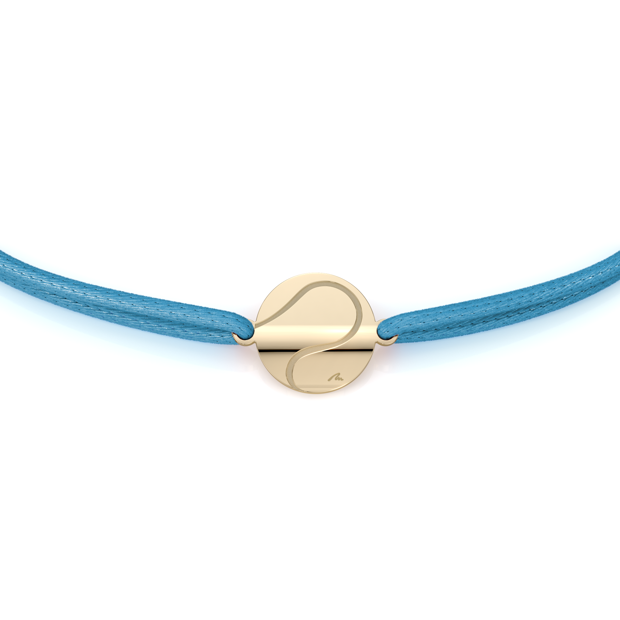 Bleu string bracelet with Tennis Ball pendant in brass plated with yellow gold