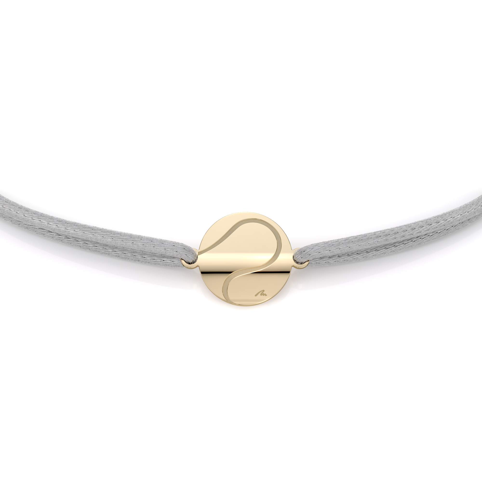 Grey string bracelet with Tennis Ball pendant in brass plated with yellow gold