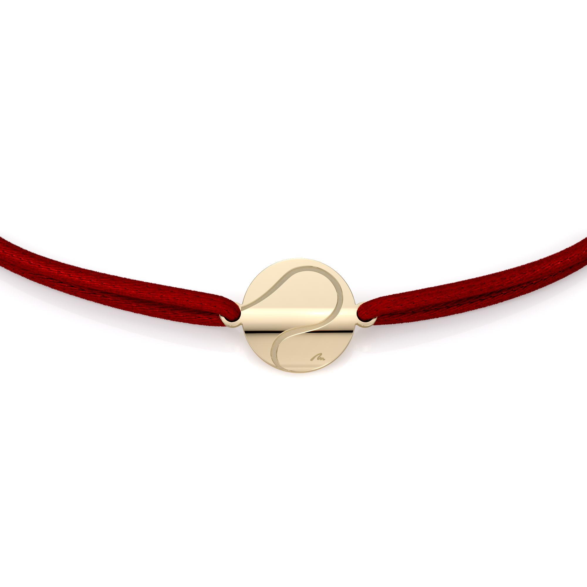 Burgundy string bracelet with Tennis Ball pendant in brass plated with yellow gold