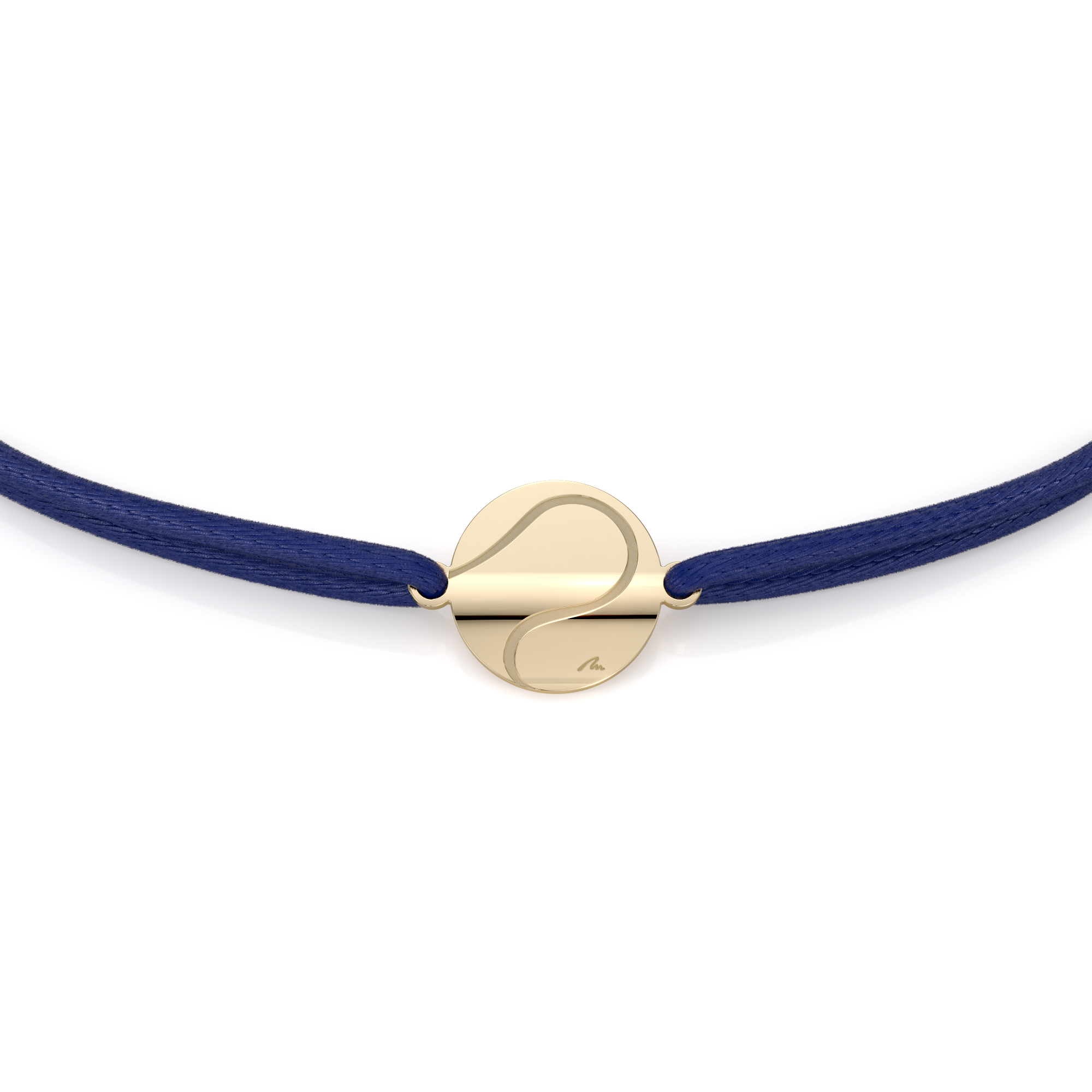 Bleu string bracelet with Tennis Ball pendant in brass plated with yellow gold