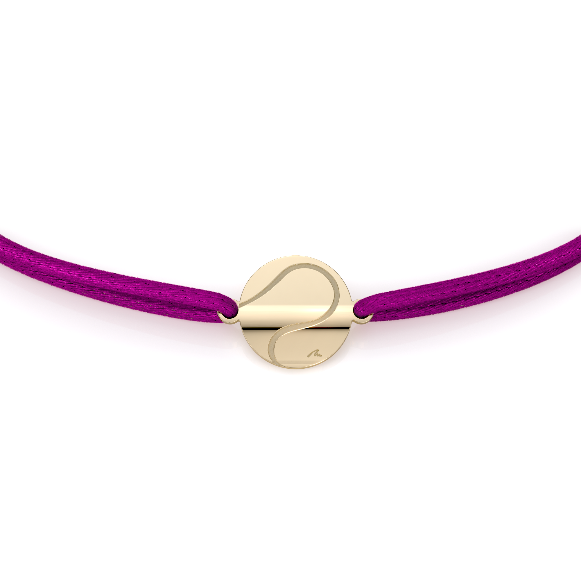 Fucsia string bracelet with Tennis Ball pendant in brass plated with yellow gold