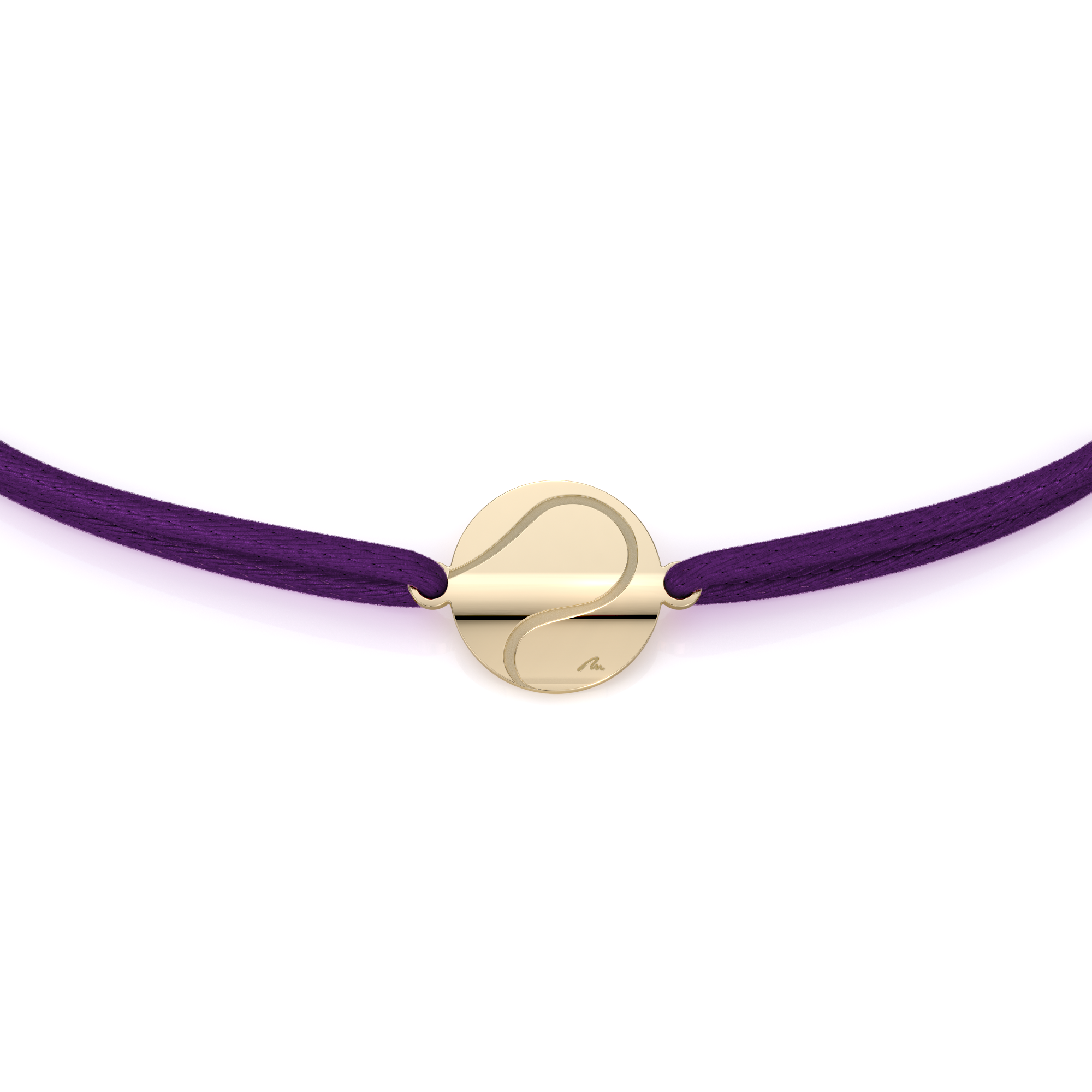 Mauve sring bracelet with Tennis Ball pendant in brass plated with yellow gold