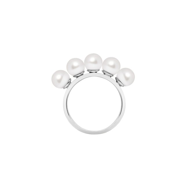 14 k white gold 5 cultured pearls ring