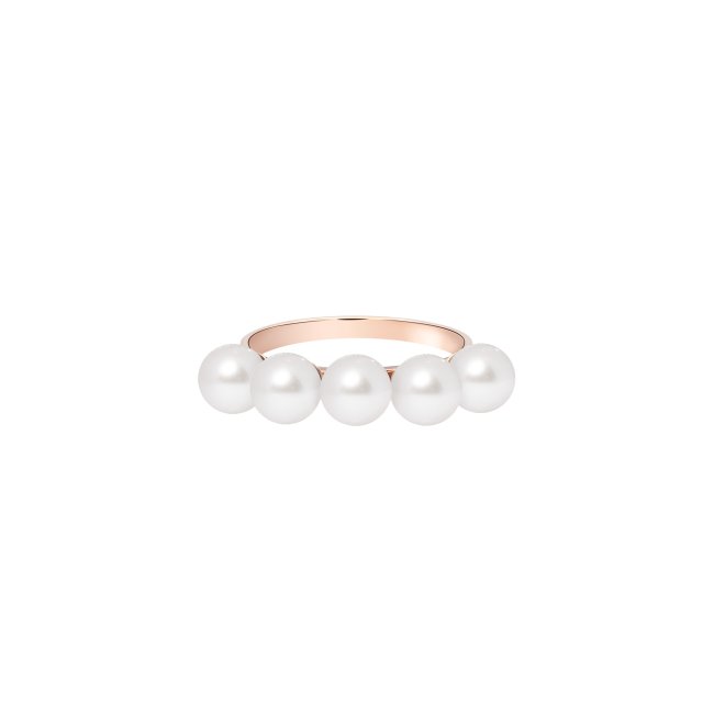 14 k rose  gold 5 cultured pearls ring