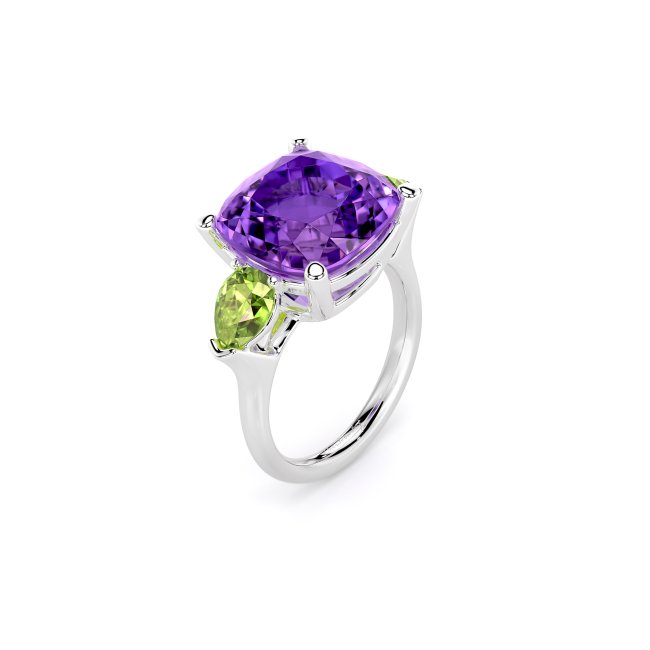 14 k white gold amethyst and peridot Toscana ring