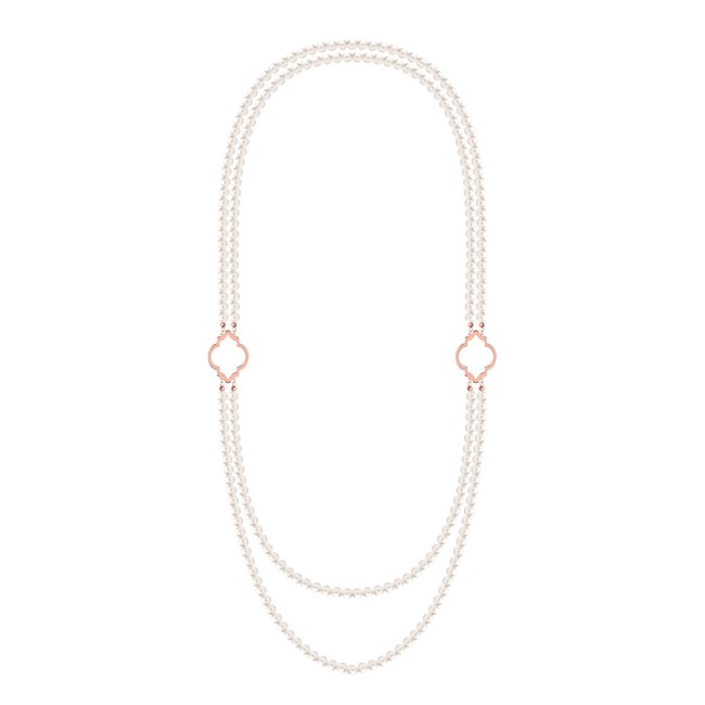 Colier dublu Amina cu perle de 6 mm, din aur roz 14 KT