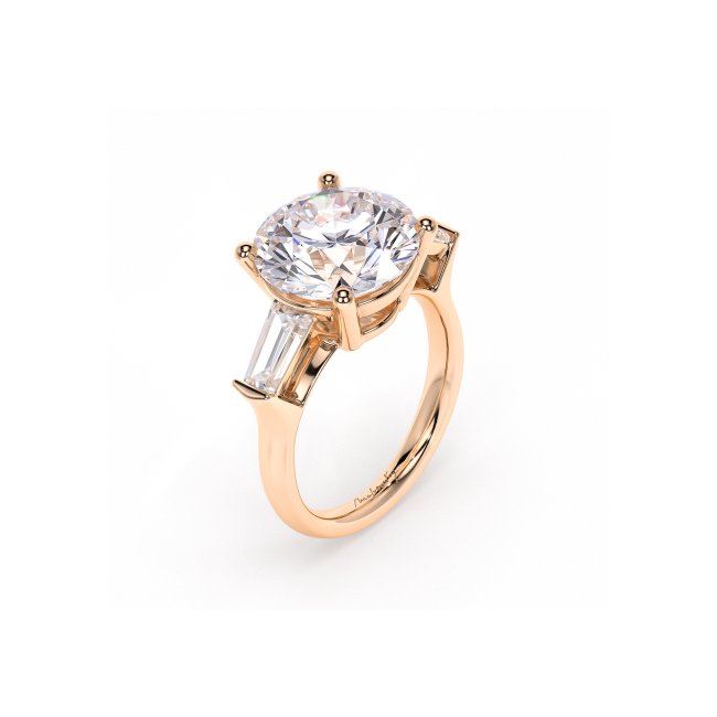 18 KT Rose Gold Trilogy Engagement Ring Round Cut 5.00 CT