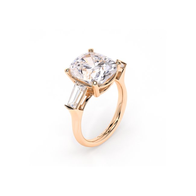 14 KT Rose Gold Trilogy Engagement Ring Cushion Cut 5.00 CT