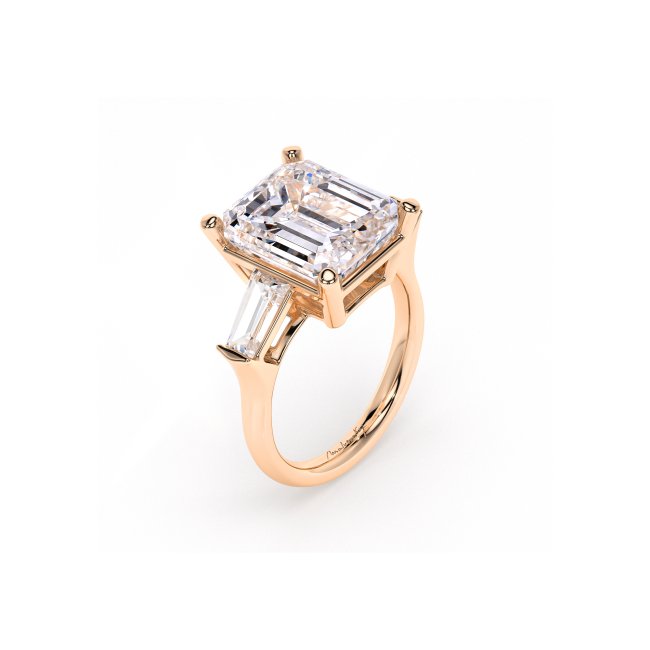 Inel de Logodna Trilogy Aur Roz 14 KT Emerald Cut 5.00 CT