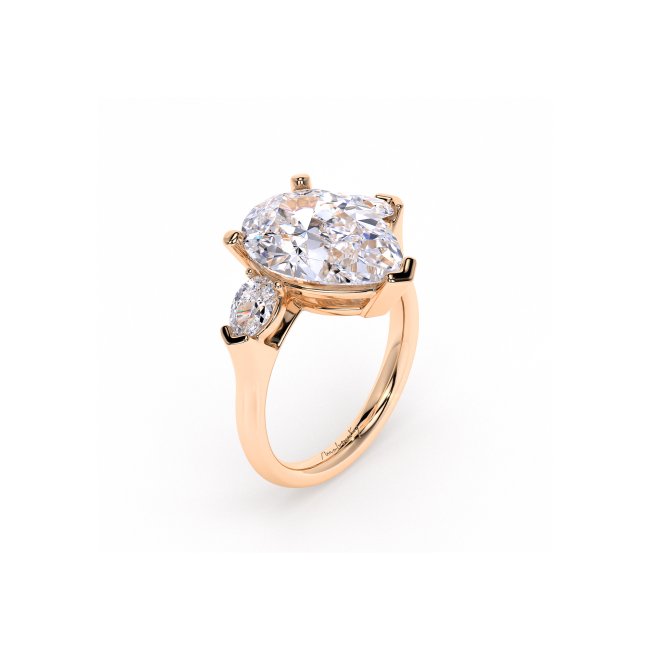 14 KT Rose Gold Trilogy Engagement Ring Pear Cut 5.75 CT