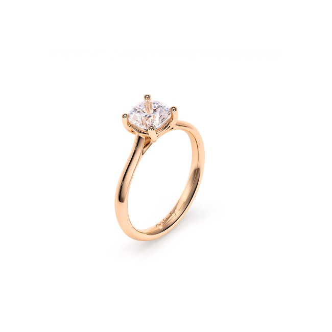 18 KT Rose Gold Classic Engagement Ring Cushion Cut 1.00 CT