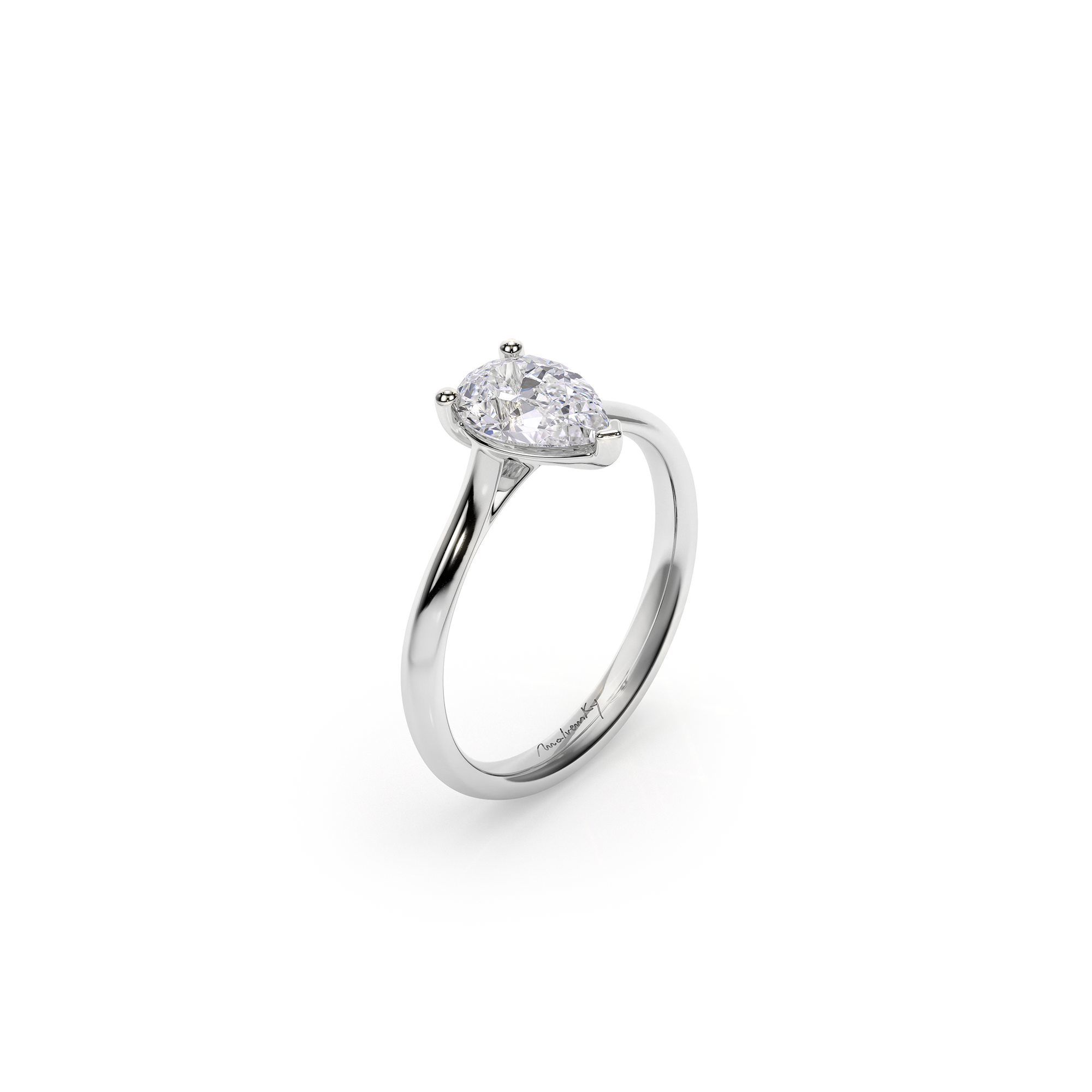 18 KT White Gold Classic Engagement Ring Pear Cut LGD 1.00 CT DVS1